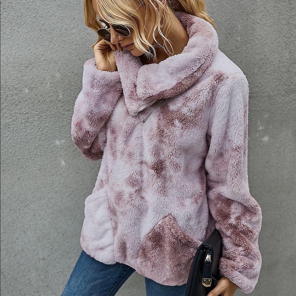 🍁🆕Dust Rose Tie Dye Sherpa Fleece Pullover - Picture 5 of 8